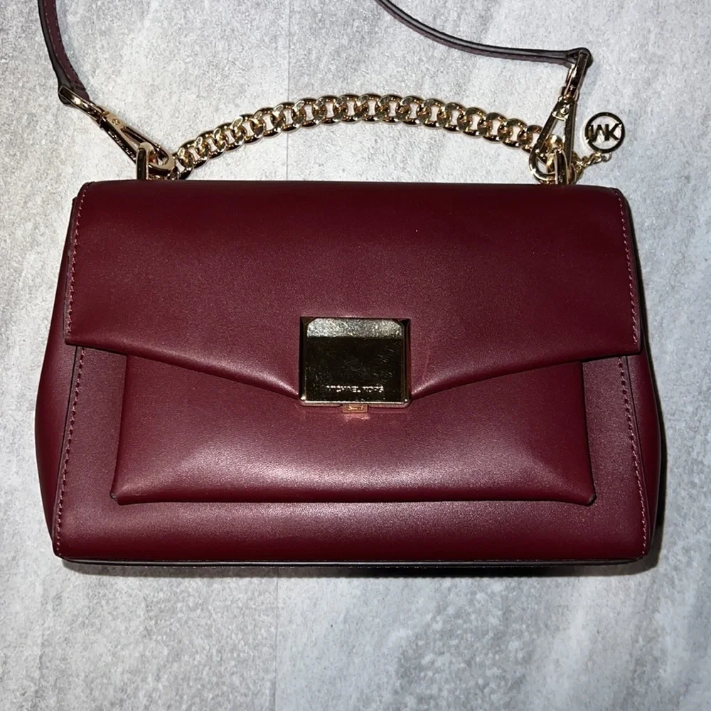Burgundy Michael Kors‎ CrossBody bag, purse gold hardware